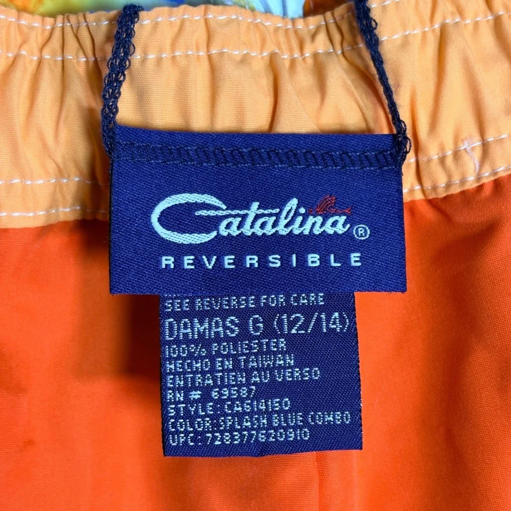 Catalina Reversible Board Shorts Women's Large 12/14 Blue Tropical Floral Orange